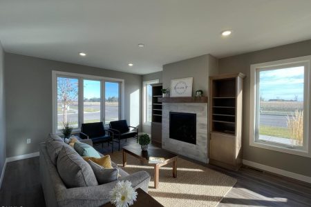 Interior of an open concept living area in a pre-designed home located in North Dakota